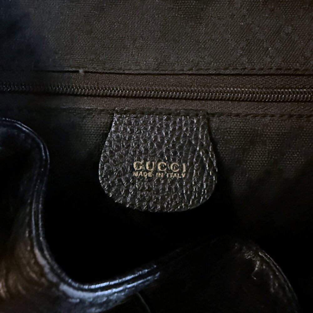 Vintage GUCCI Black Ostrich Skin Backpack Handbag with Bamboo Accents - Picture 14 of 15